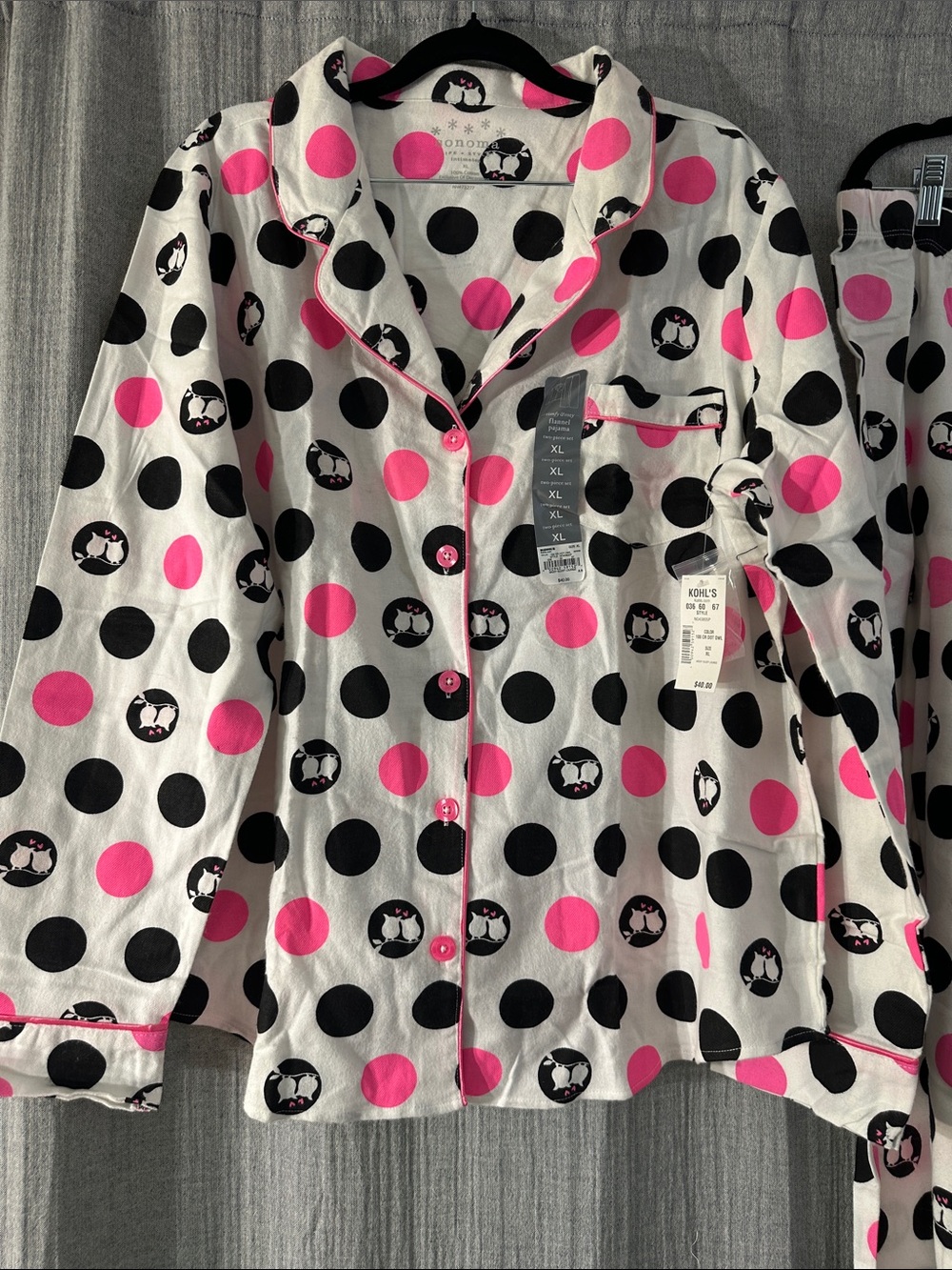 Sonoma White Pajama Set with Pink and Black Polka Dots - Picture 4 of 9
